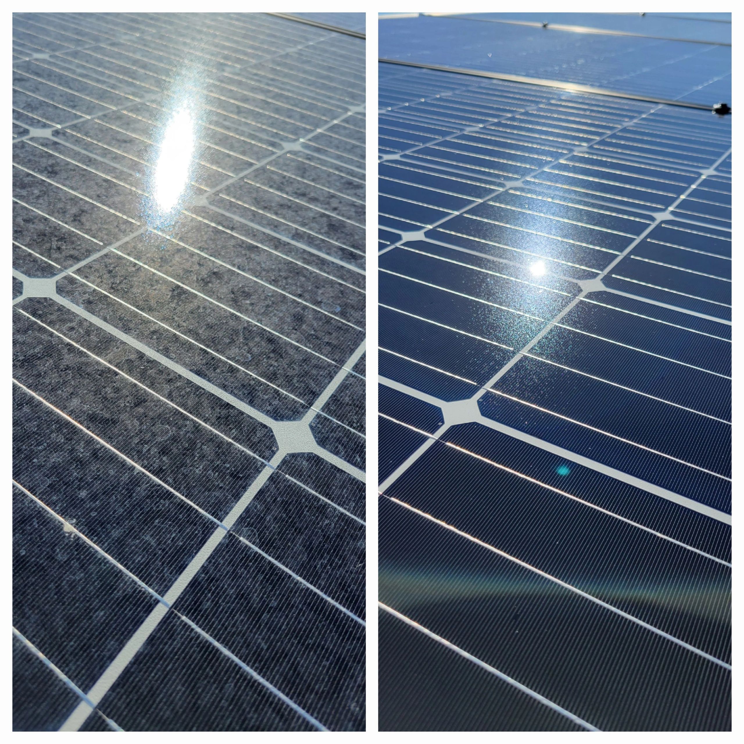 Solar panels shown before and after cleaning