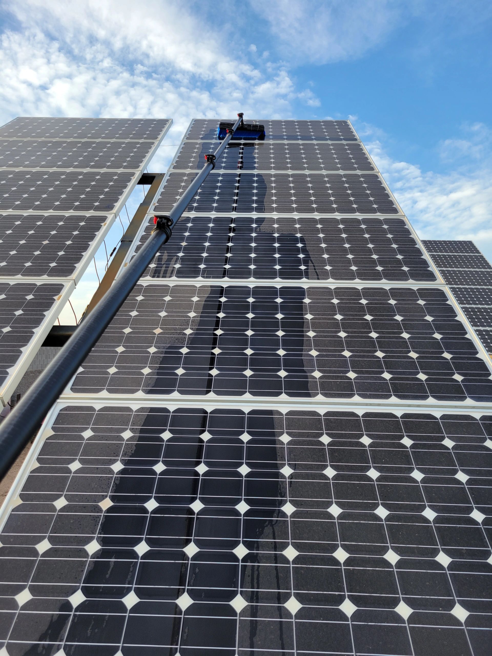 Water-fed brush cleaning solar panels