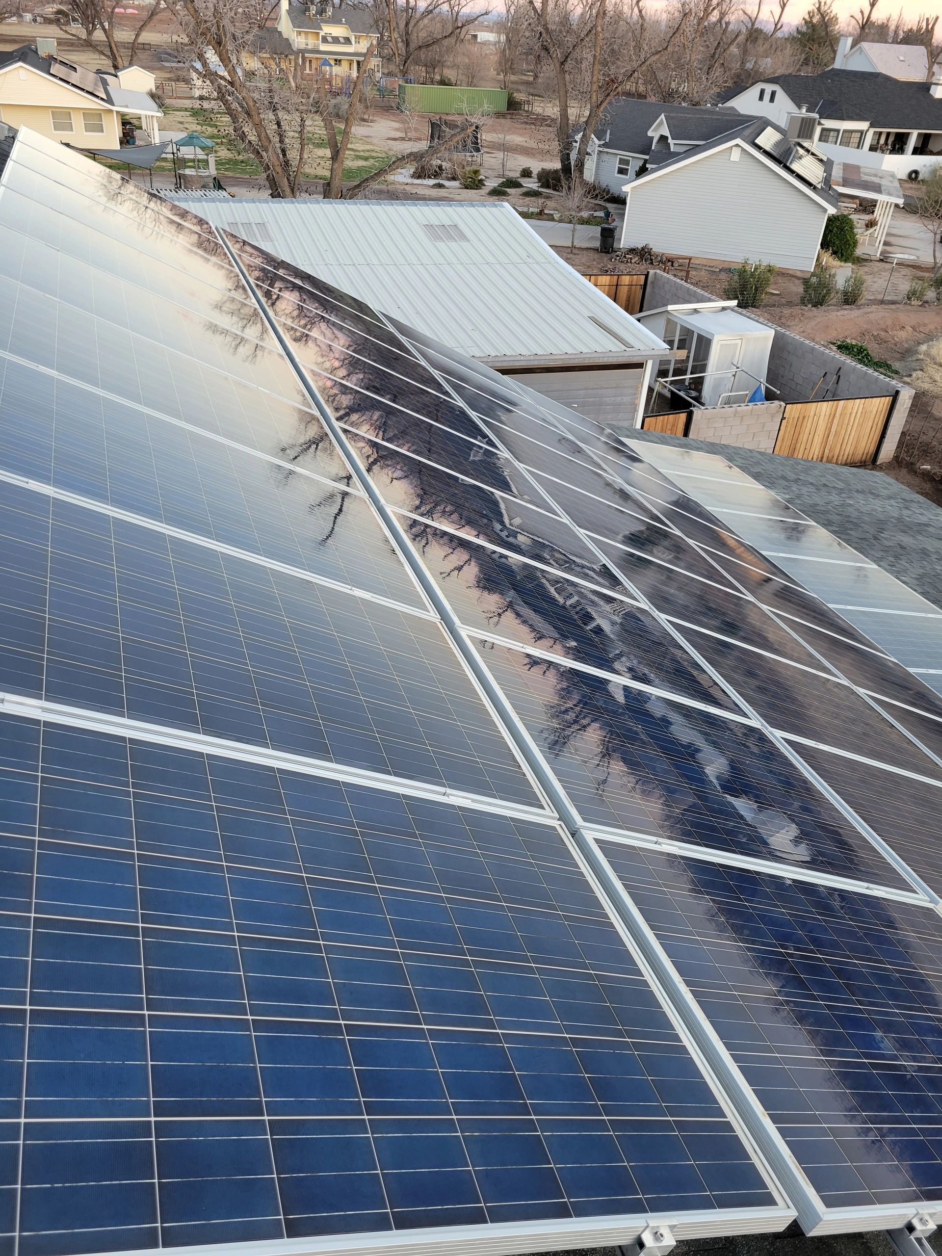 Solar panel array during cleaning